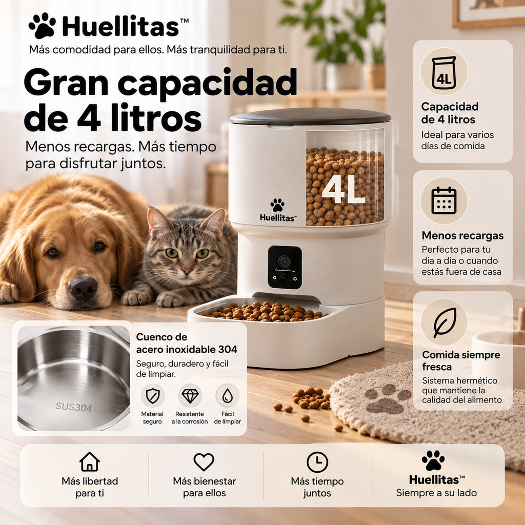 Pack Huellitas™ — Comedero Inteligente 4L con Cámara + Fuente de Agua 3L